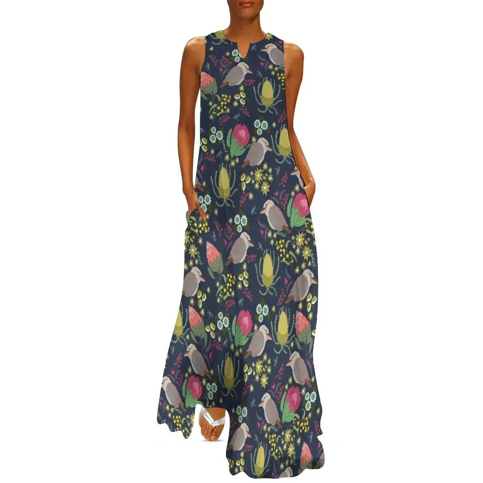 

Australian Flora and kookaburra Long Dress women's clothing trend 2025 Elegant gowns women clothing 2025 new arrivals Dress