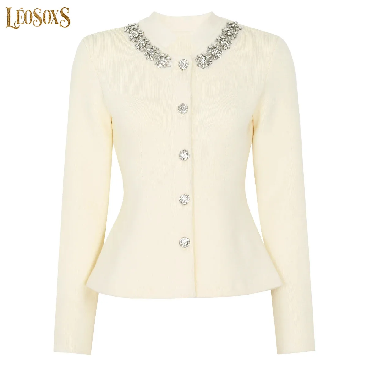 LEOSOXS HighEnd Quality Spring And Autumn New Fashion Commuting Nail Drill Knitted Versatile Women's Long Sleeved Cardigan Jacke