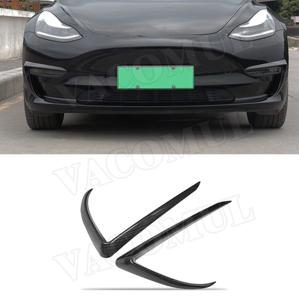 

2PCS / Set Carbon Fiber Front Fog Light Lamp Eyebrow Cover Trim for Tesla Model 3 Car Bumper Side Foglamp Eyelid Spoiler Lip