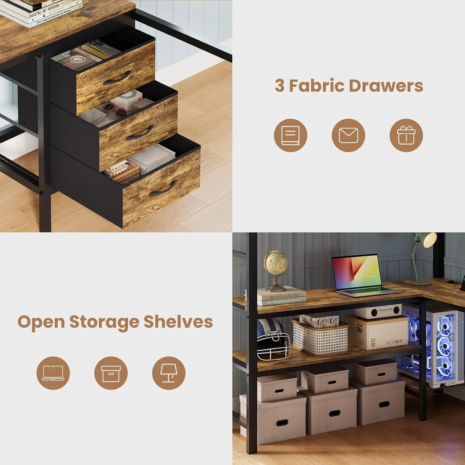 BTHFST Full Size Loft Bed with Desk and Storage Drawers, Space Saving | Full Size Loft Bed, L-Shaped Desk, RGB LED Lights, Charg