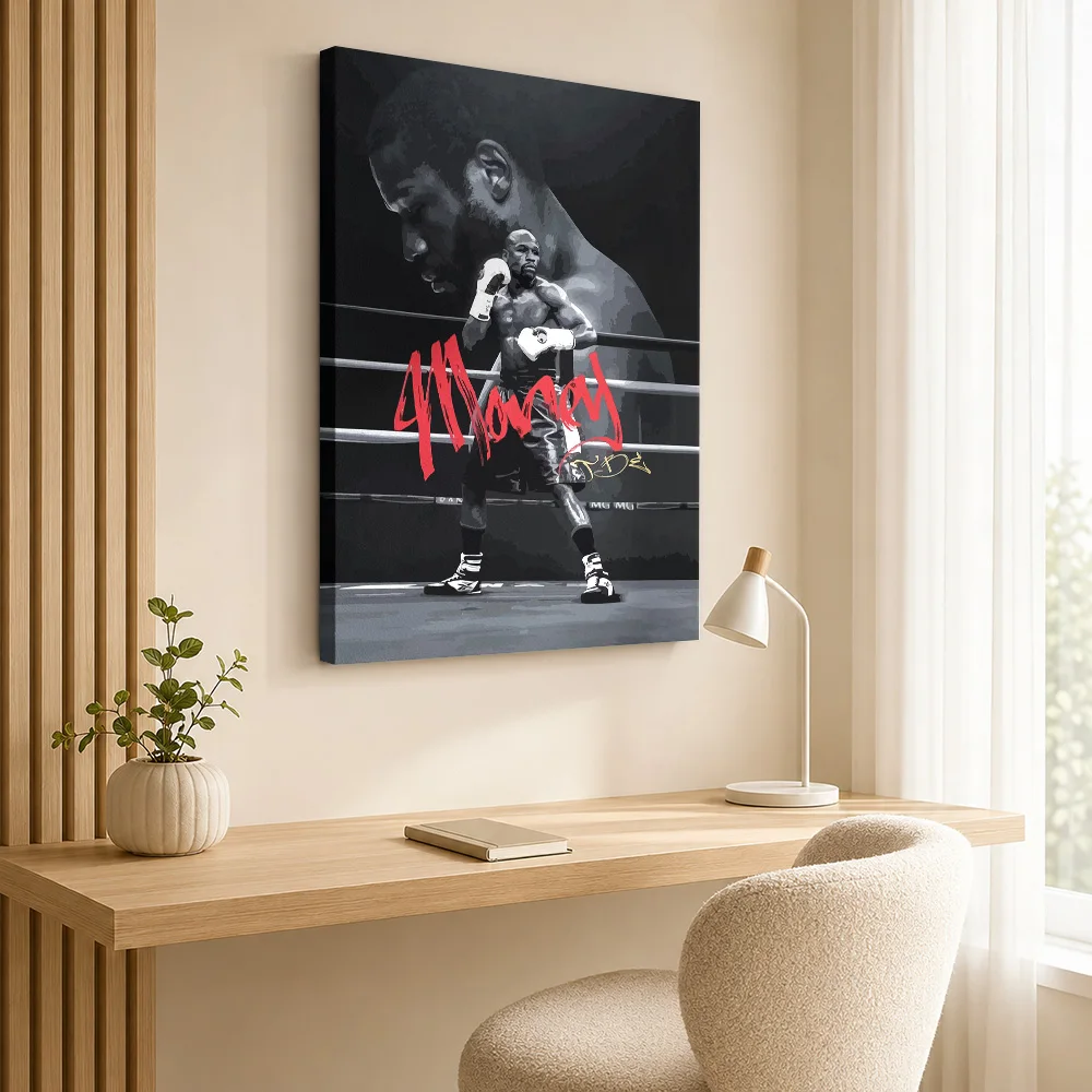 Floyd Mayweather In Boxing Ring Framed Canvas Print Personalized Photo Monochrome Portrait Collage Wall Art For Sports Lounge