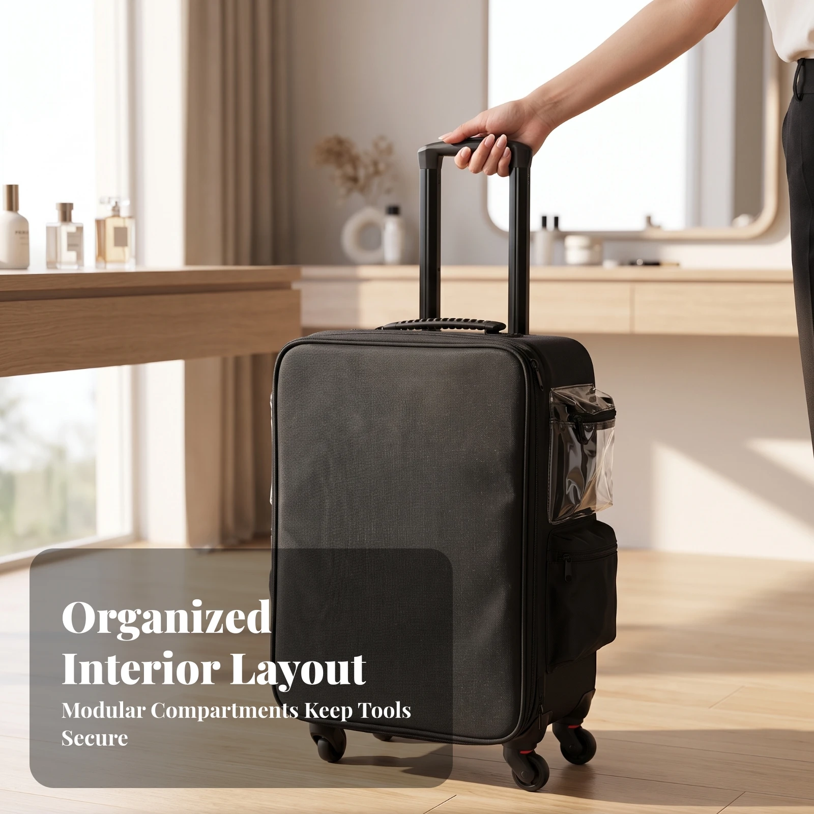 Makeup Suitcase with Swivel Wheels Wheeled Makeup Case with Wheels Swivel Suitcase Portable Luggage Smooth for Beauticians view 5