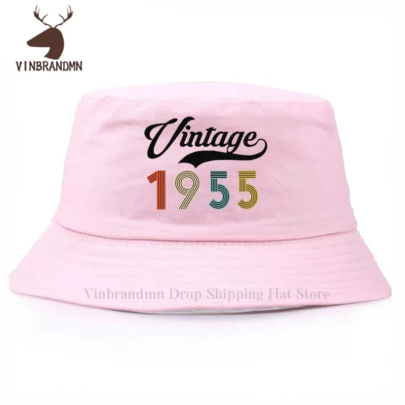 Vinbrandmn 50s Vintage 1955 Original Parts Baseball cap men women Born in 1955 Beach Bucket hats 70 Years Old Birthday gift hats