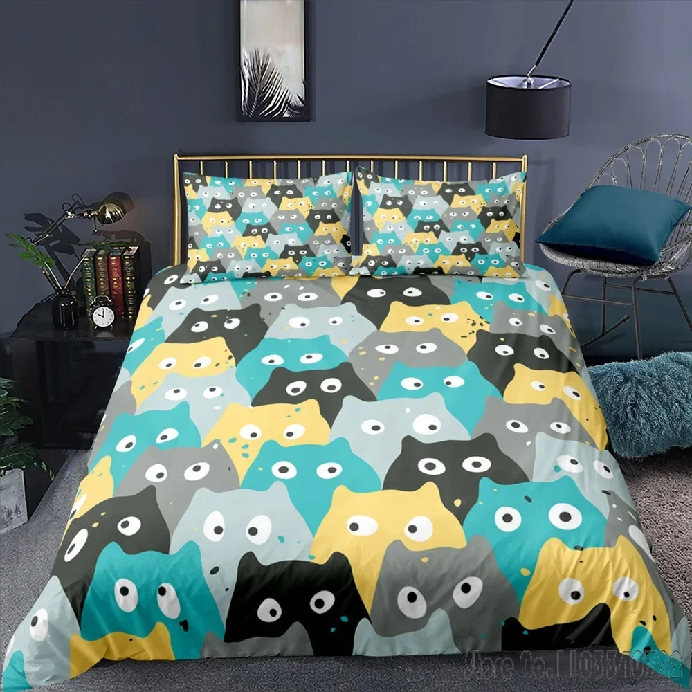 Children Cartoon Cute Cats 3D Print Duvet Cover Set HD Comforter Cover for Kids Bedding Sets Bedclothes Bedroom Decor