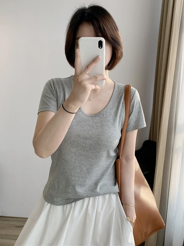 

Свободная футболка из чистого хлопка, летняя, тонкая, с дизайнерским акцентом, базовая, в корейском стиле, для повседневной носки