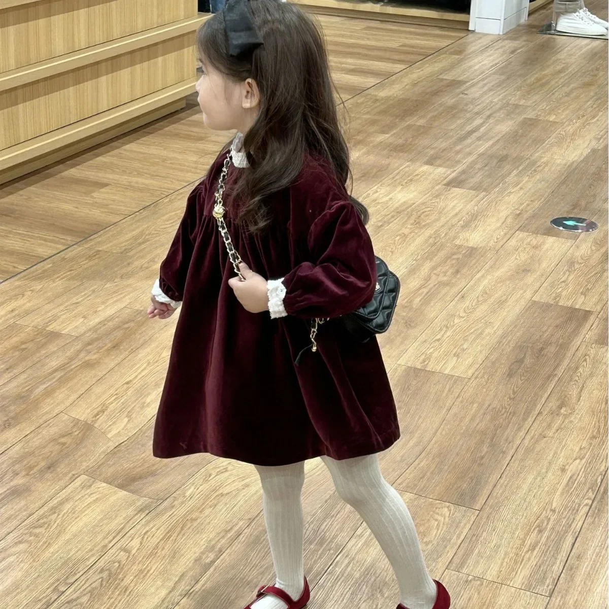 Girls Wine Red Velvet Autumn Winter Princess for Girls Warm Long Sleeve Clothes Baby Kids Clothes Girls Dress