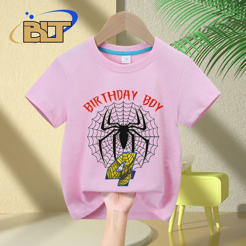 Spider 4th Birthday Boy T-Shirt Kids Zomer Katoen Korte Mouw Kinderen Verjaardagscadeau