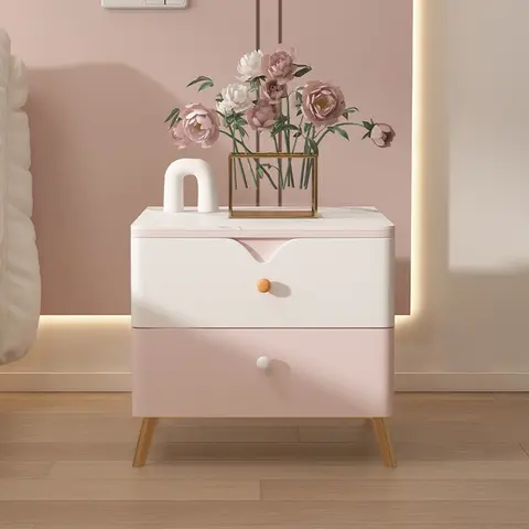 PK94 INS 더블 서랍 침대 옆 테이블, 컬러 블록 보관 캐비닛, 순수 원목 드레서, 핑크 보관 유닛, 내구성 Best5 PK94 INS 더블 서랍 침대 옆 테이블, 컬러 블록 보관 캐비닛, 순수 원목 드레서, 핑크 보관 유닛, 내구성 Best5
