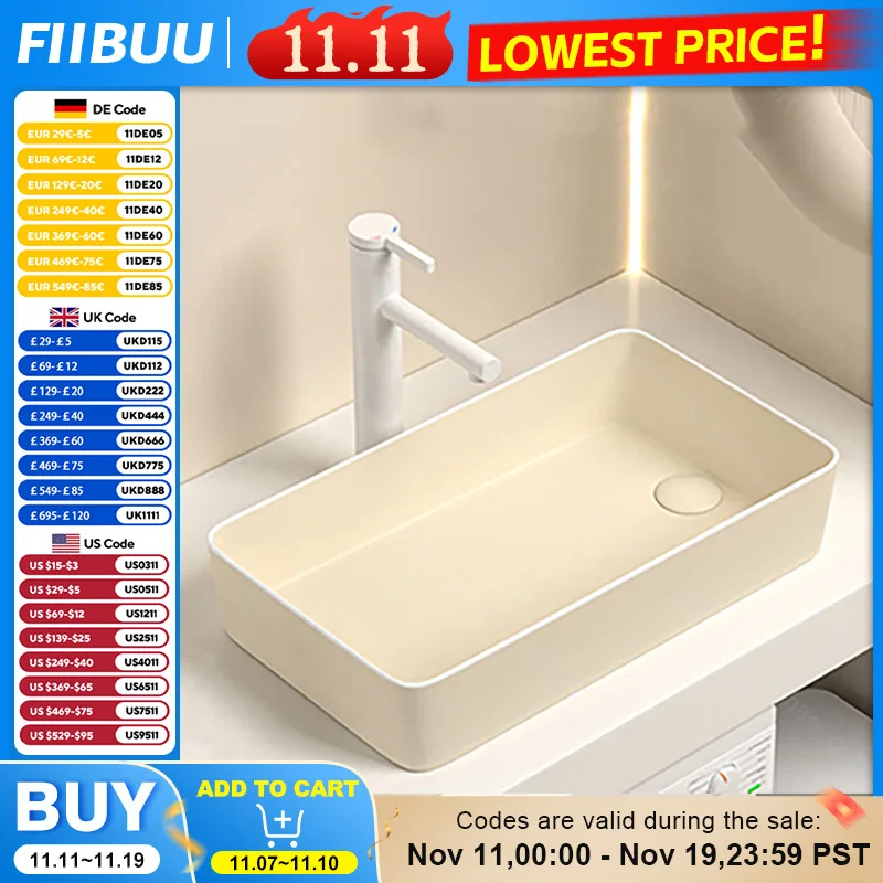 Rectangle Porcelain Ceramic Vessel Sink for Bathroom Modern Above Counter Wash Bowl Basin with Drain Kit Countertop Vanity Sinks