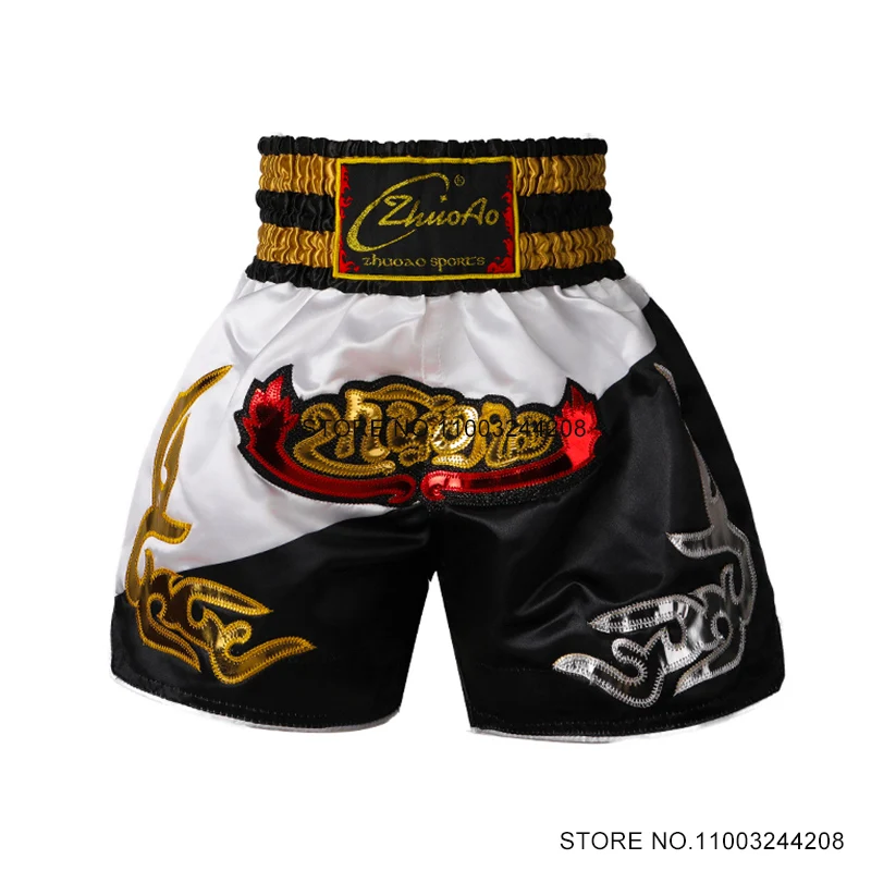 

Thai Boxing Shorts Embroidery Muay Thai Shorts Retro Thaiboxing Fighting Kickboxing Grappling Training Pants Martial Arts Gear