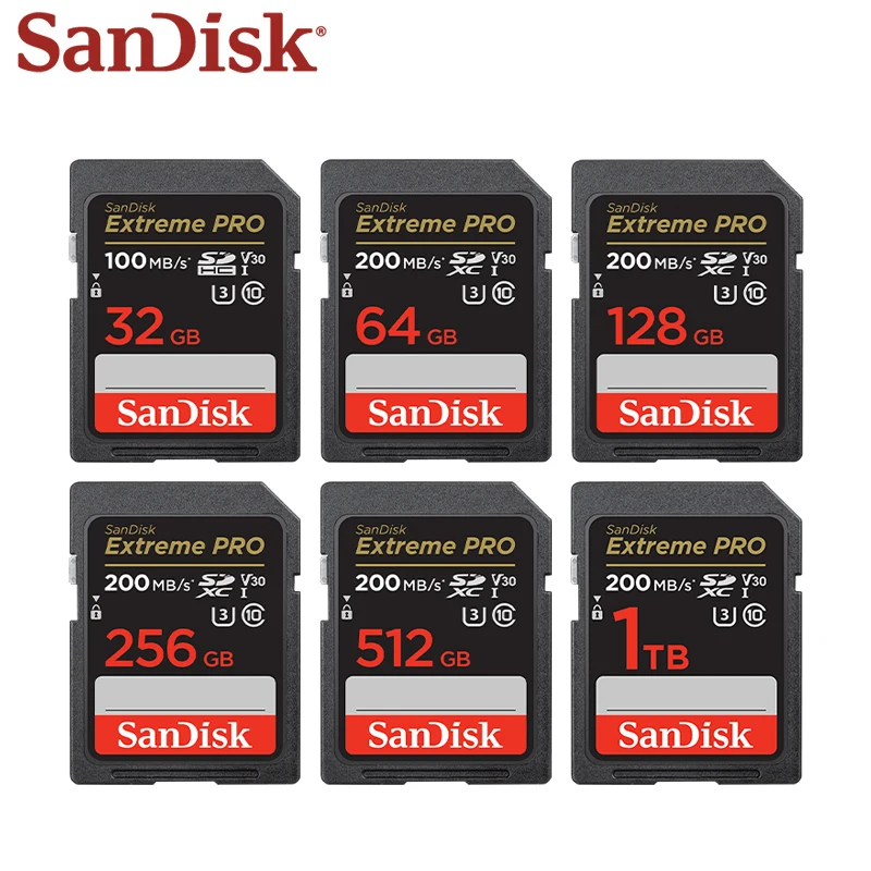 SanDisk Extreme Pro SD 카드 512GB 메모리 카드 256GB 플래시 카드 128GB 클래스 10 U3 64GB SDXC SDHC 32GB SD 카드 (디지털 카메라 용)