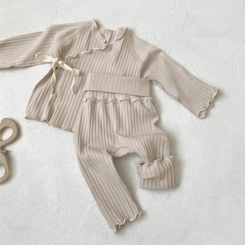 Newborn Baby Boy Girl Cotton Ruffle Clothes Set Shirt+Pants Infant Toddler Long Sleeve Solid Pajamas Suit Autumn Clothes 3M-18M