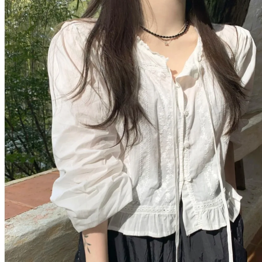 

Summer 2026 Fashionable Casual Style Lace Patchwork Half Sleeve Single Button Top Women's Loose Fit Shirt Versatile Elegant