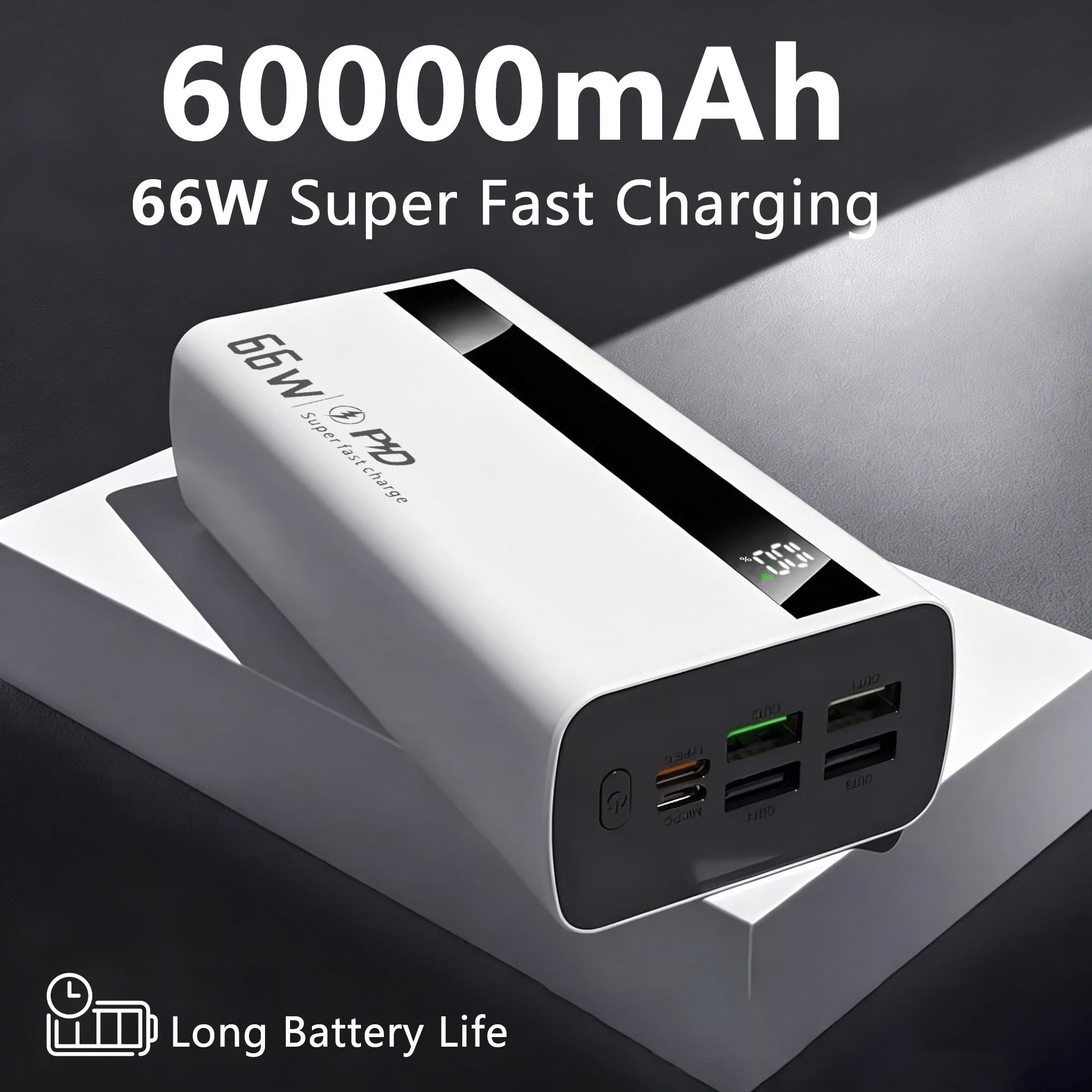 66W/60000mAh Hochleistungs-Powerbank, PD3.0 22,5W schnelles Laden & hochauflösendes Display & 4 Ausgänge und 2 Eingänge & Lithium-Akku & leicht zu transportieren, geeignet für iPhones, Laptops,