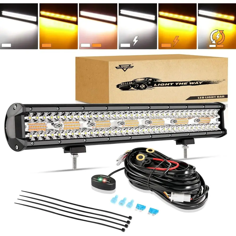 

20 Inch 420W Amber White LED Light Bar with Strobe, 6000K, O-Road Driving Spot Light Combo, Work Light Kit for Vehicles