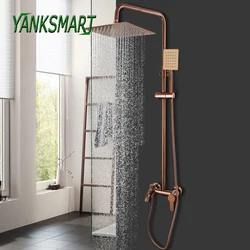 YANKSMART Rose Gold Rainfall Bathroom Shower System Faucet Wall Mounted Bathtub Chuveiro Mixer Water Tap Shower Faucet Combo Kit