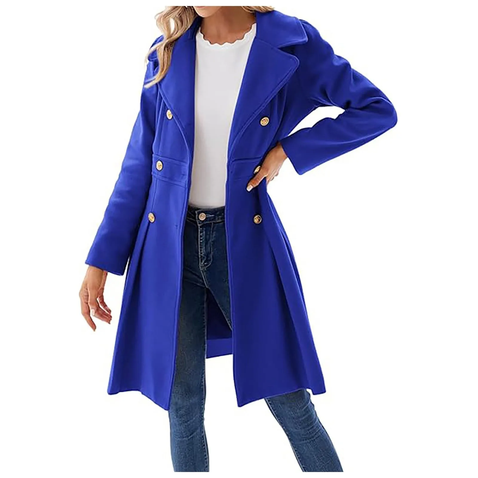 Double-breasted Women Woolen Coat Lapel Collar Mid-length Wool Trench Coat Thick Fashion Keep Warm Winter Outwear Overcoat