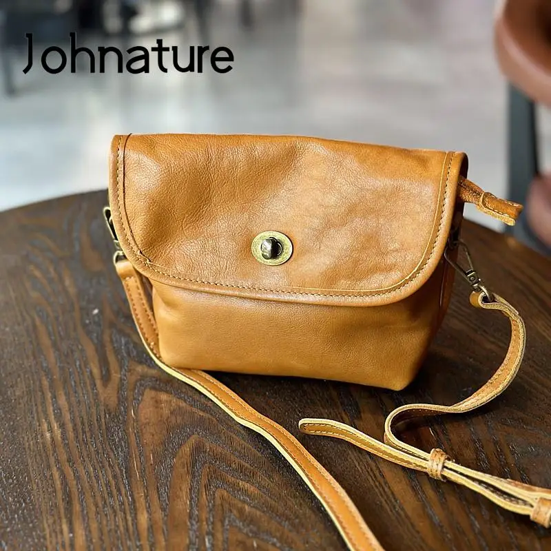 Johnature 2024 New Genuine Leather Versatile Women Shoulder Bags Simple Natural Soft Real Cowhide Small Messenger Bag