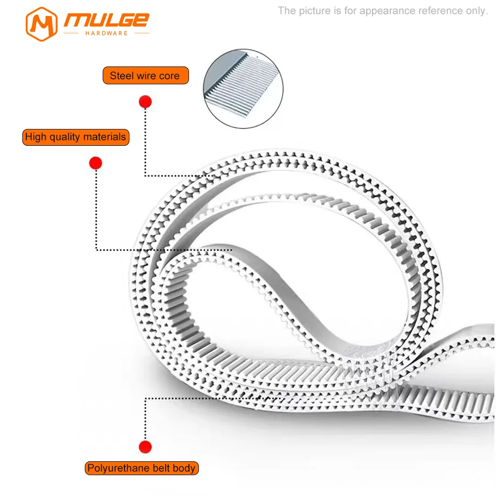 HTD 8M PU Timing Belt 15/20/25/30/40/50mm Width White Polyurethane Toothed Belt 400mm-680mm Closed Loop Gear Belt