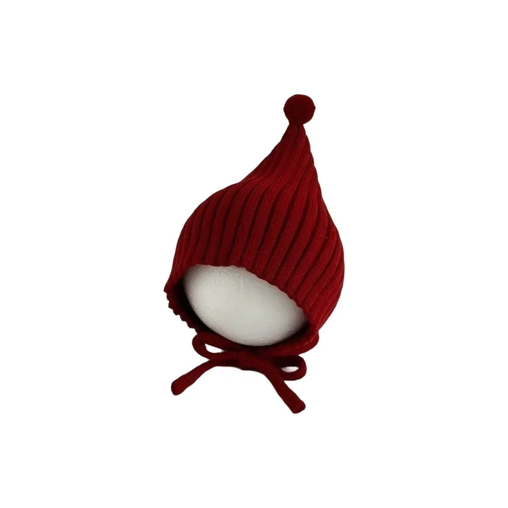 Sweet Solid Color Baby Knitted Cap Comfortable Lace-up Children Pullover Hat Warm Ear Protector Earmuffs Cap