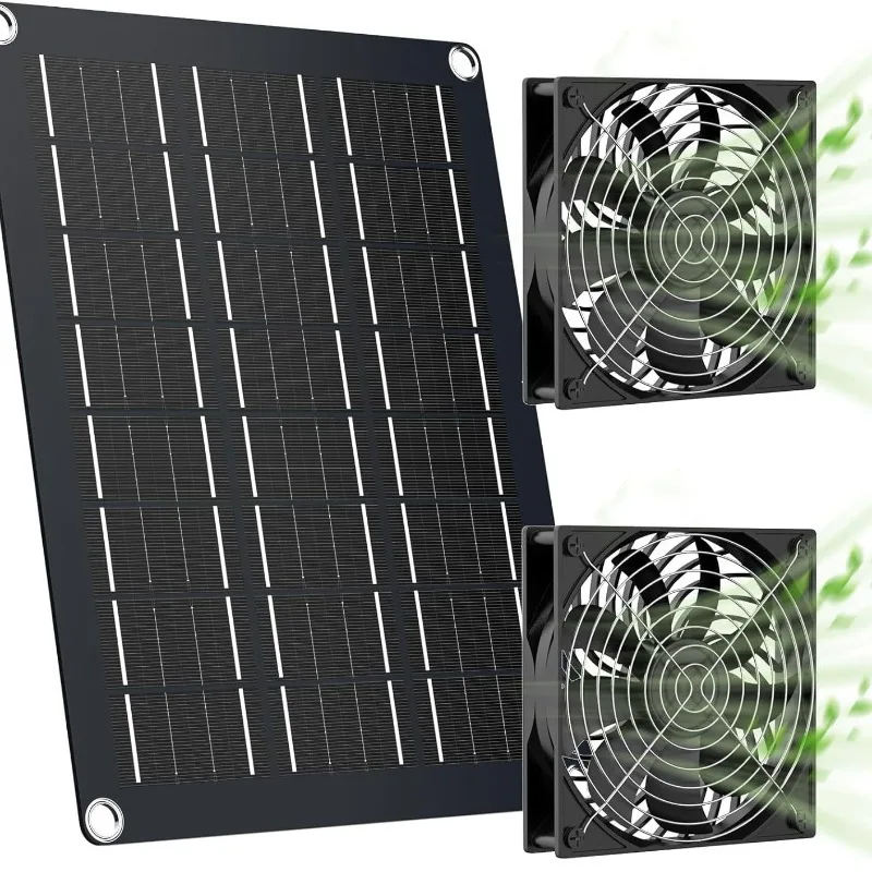 15W Solar Ventilation Fan Waterproof Dual Intake Exhaust for Outdoor Use Shed RV Greenhouse