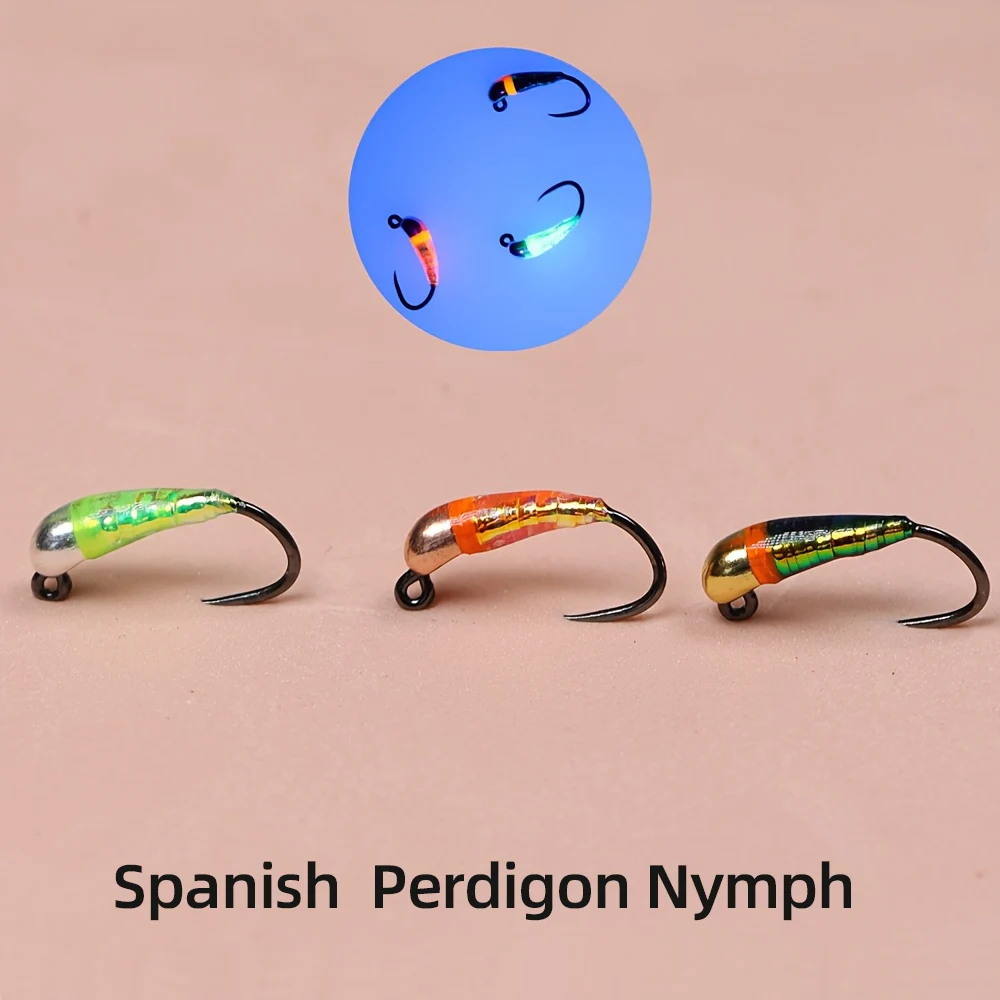 6 Stück Spanische Perdigon-Nymphen Schnell Sinkende Schwere Euro-Nymphen-Fliegen für Regenbogenforellen, Lachs-Fliegenfischen