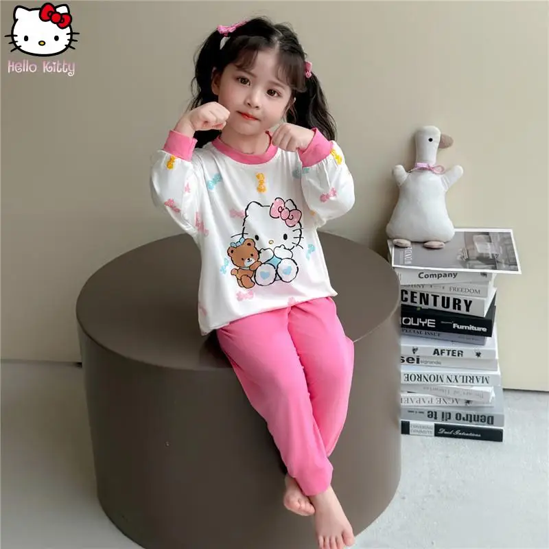 

Hello Kitty Anime Kids Underwear Set Sanrio Autumn New Kawaii Long Sleeve Long Pants Home Clothe Sweet Soft Comfort Girl Clothe