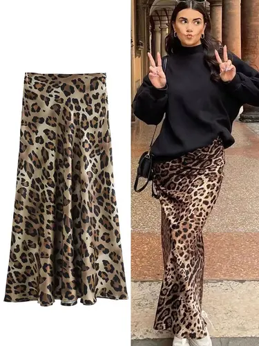 Imagen 1 del producto HH Falda con estampado de leopardo a la moda para mujer, faldas por debajo de la rodilla Vintage de cintura alta, falda elegante informal de verano para mujer