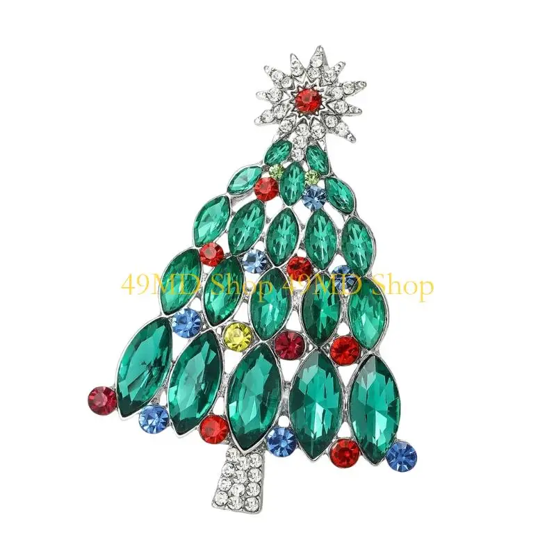 49MD Holiday Brooch Pin Christmas with Star Detail and Multicolor Faceted Finish, Festive Outfit Clip for Lapels, Scarves and