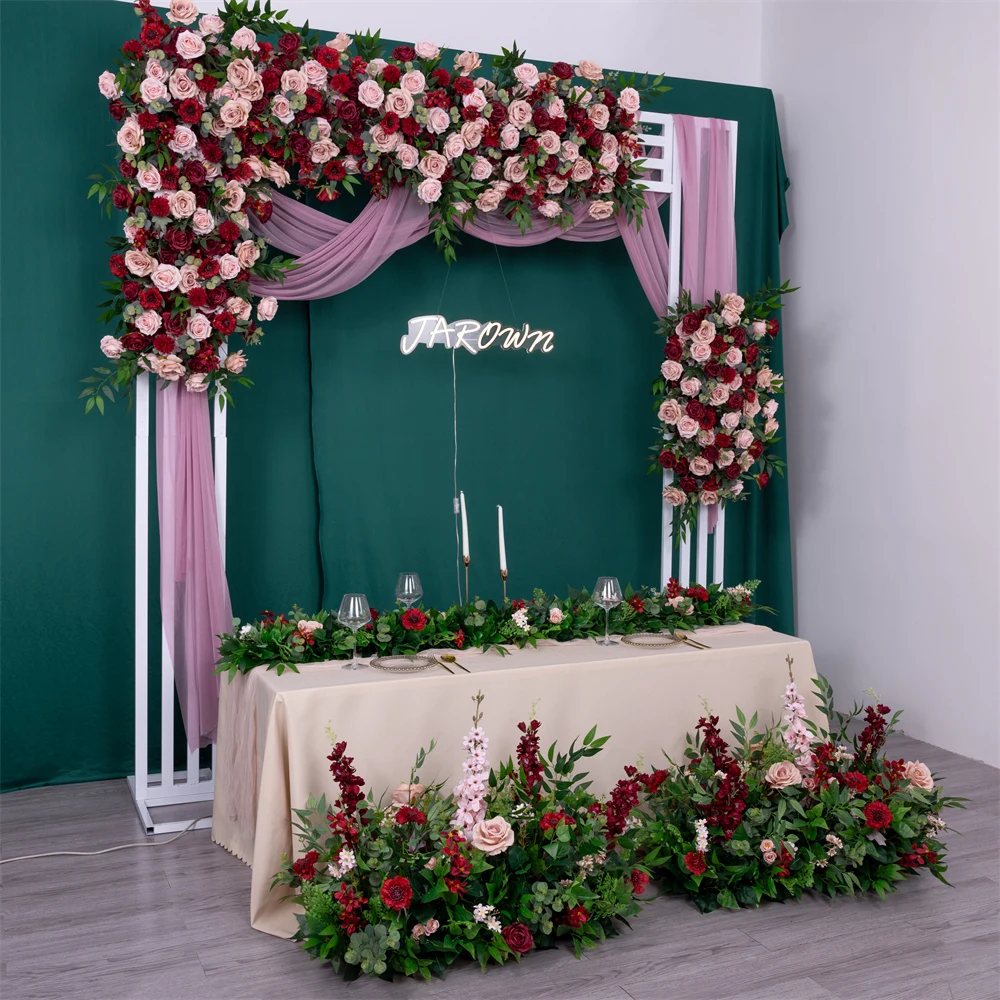 

5.1ft Deep Red Pink Christmas Floral Arrangement Event Backdrop Fleur Artificielle Decoration Props Silk Rose Hydrangea Flowers