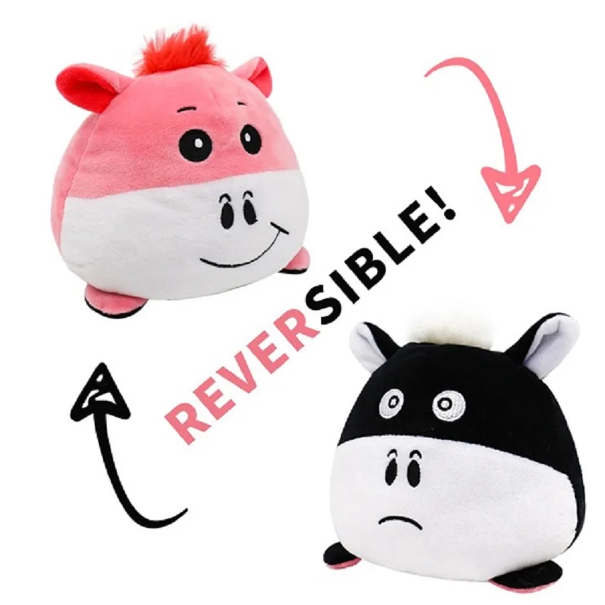 Reversible cat Plush Toy Stuffed Angry Flip Happy Toys Soft Cute Double-Sided Colorful Animal Doll Popular Children Gifts New