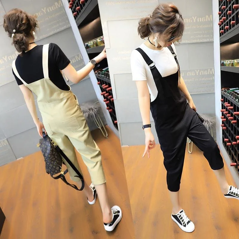 Women's Strap Pants Suit Summer And Autumn New 2 Two Piece Set Korean Version Cute Tops Slim Cropped Trousers Outfits For Women