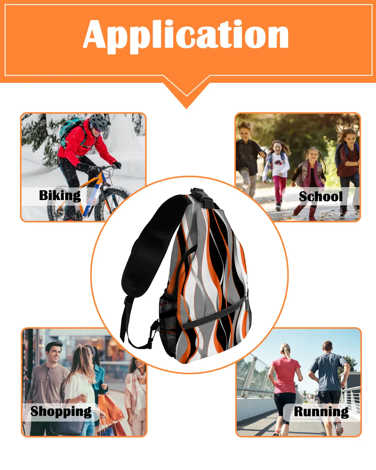 Bolso de pecho naranja degradado de líneas abstractas para mujeres y hombres, bolsos de mensajero impermeables, bolso cruzado de un hombro, bolso deportivo de viaje femenino