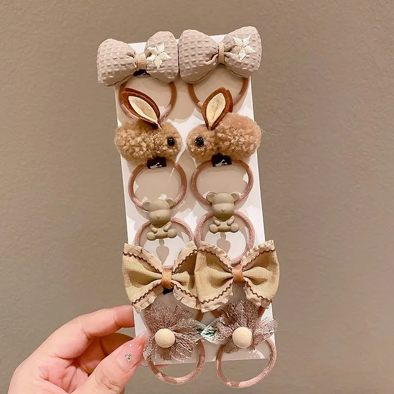10 Stks/set Melk Koffie Meisje Haartouwen Schattig Konijn Strik Baby Prinses Paardenstaart Elastiekjes Haar Accessoire Voor Meisje