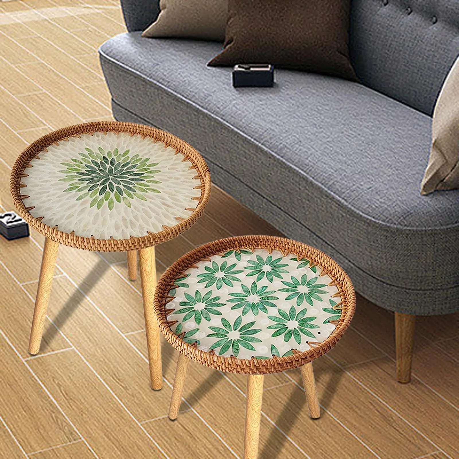 Rattan Table for Plants And Drinks, Versatile Nightstand for Indoor And Outdoor