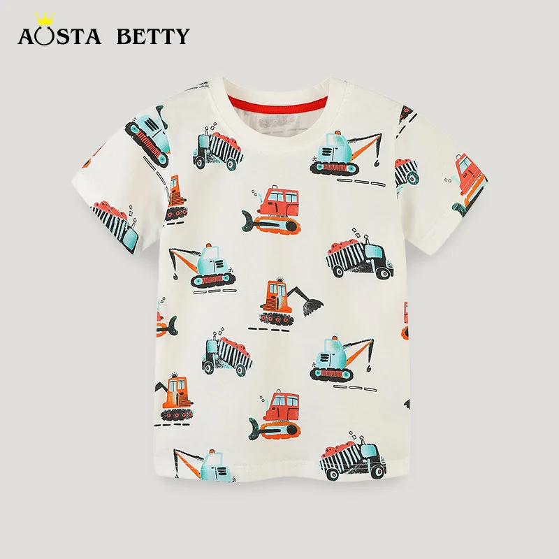 

Wind Children's ClothingTT-shirt New Summer Boys' round Neck Pullover Short-Sleeved Shirt Knitted Cotton Cartoon Printed Childre