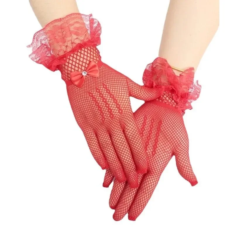 Сетчатые перчатки в сеточку, кружевные эластичные перчатки для выступлений на сцене, дышащие перчатки с бантом для невесты, женские дышащие модные перчатки