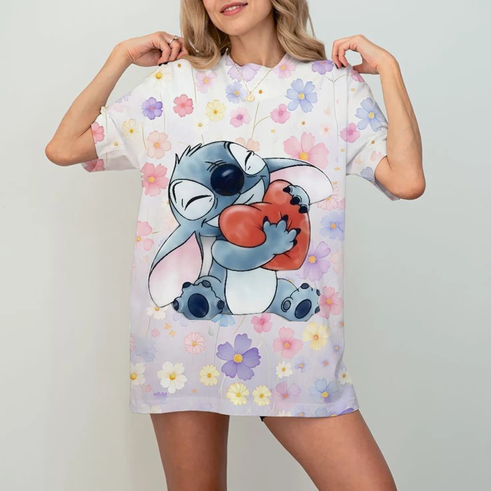 

Disney Funny Kawaii Shirt 2025 Lilo Stitch Cartoon T Shirt Stitch Cute Manga T-shirt Y2k Graphic Tshirt Top Tee Clothes