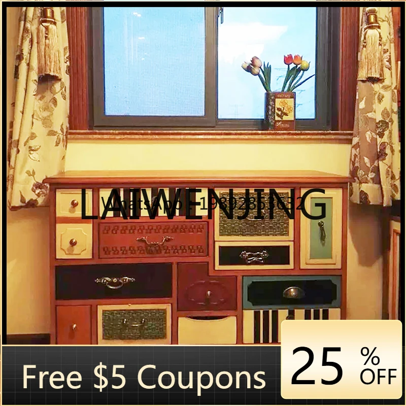 

CWG Mediterranean Locker Pastoral Style Mixed Dining Cabinet Bedroom Living Room Chest of Drawers