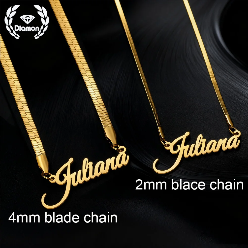 

Diamon Personalized Custom Name Necklace 4mm Blade Chain Stainless Steel Pendant Jewelry for Women Couple Anniversary Gift