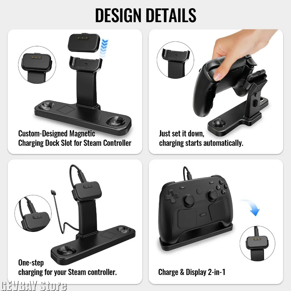 Magnetic Charging Dock&Desktop Stand JYS-SDM013 for Steam Controller,Anti-Tip Triangular Structure Metal Base