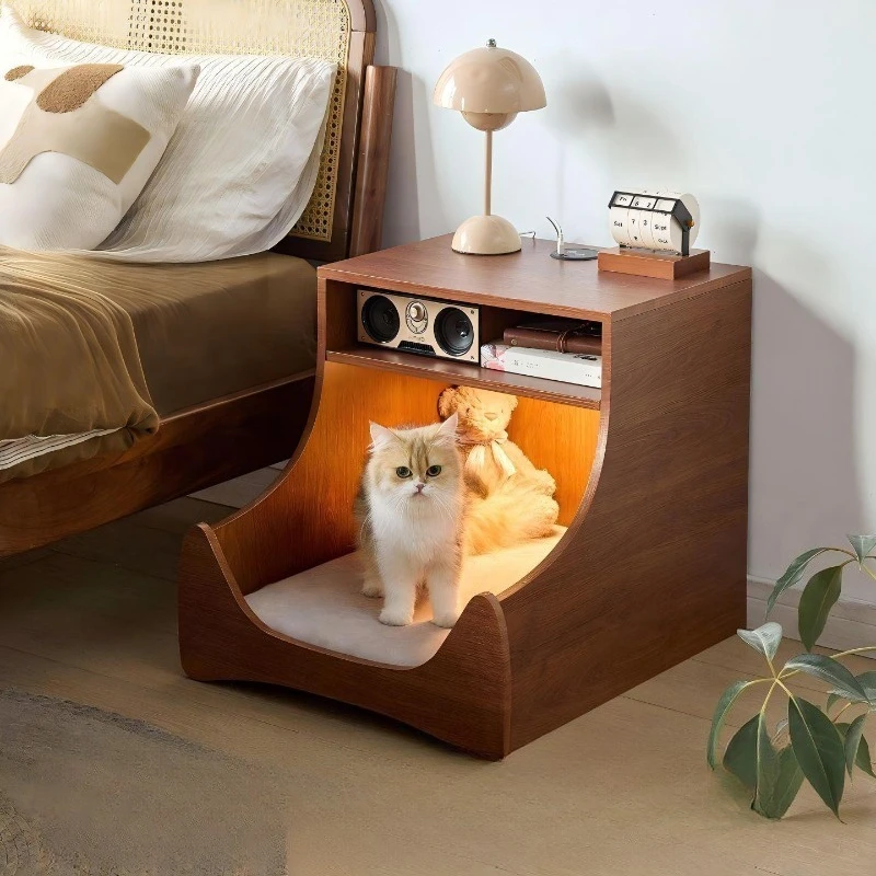 Mid Century Versatile Bedside Cabinet Cat Shared Mobile Side Table Living Room Small Table Storage Home Decor Furniture