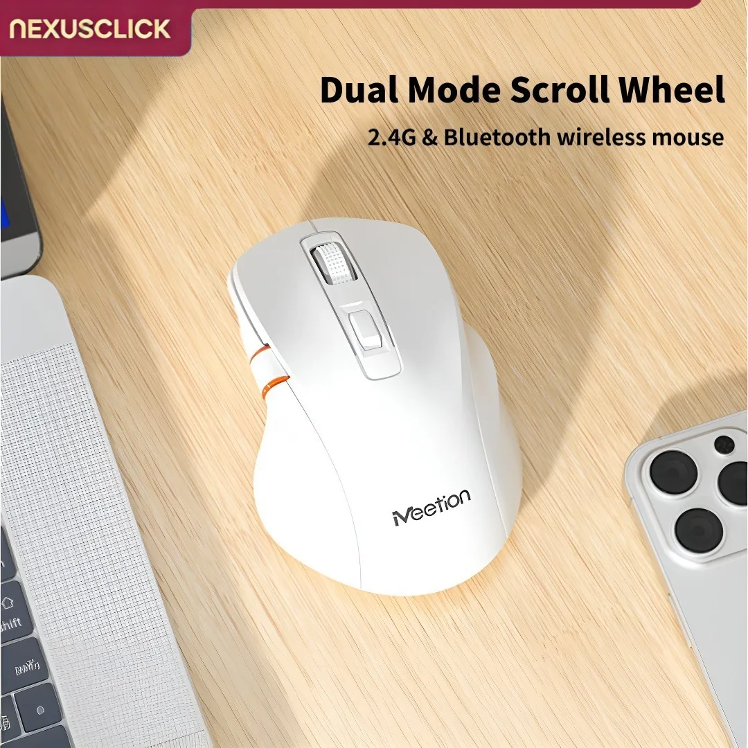 NexusClick Quiet Click Wireless Ergonomic Mouse, Dual Mode 2.4G/BT, 4 Adjustable DPI, Long Battery Life, for Home Dorm Laptop PC