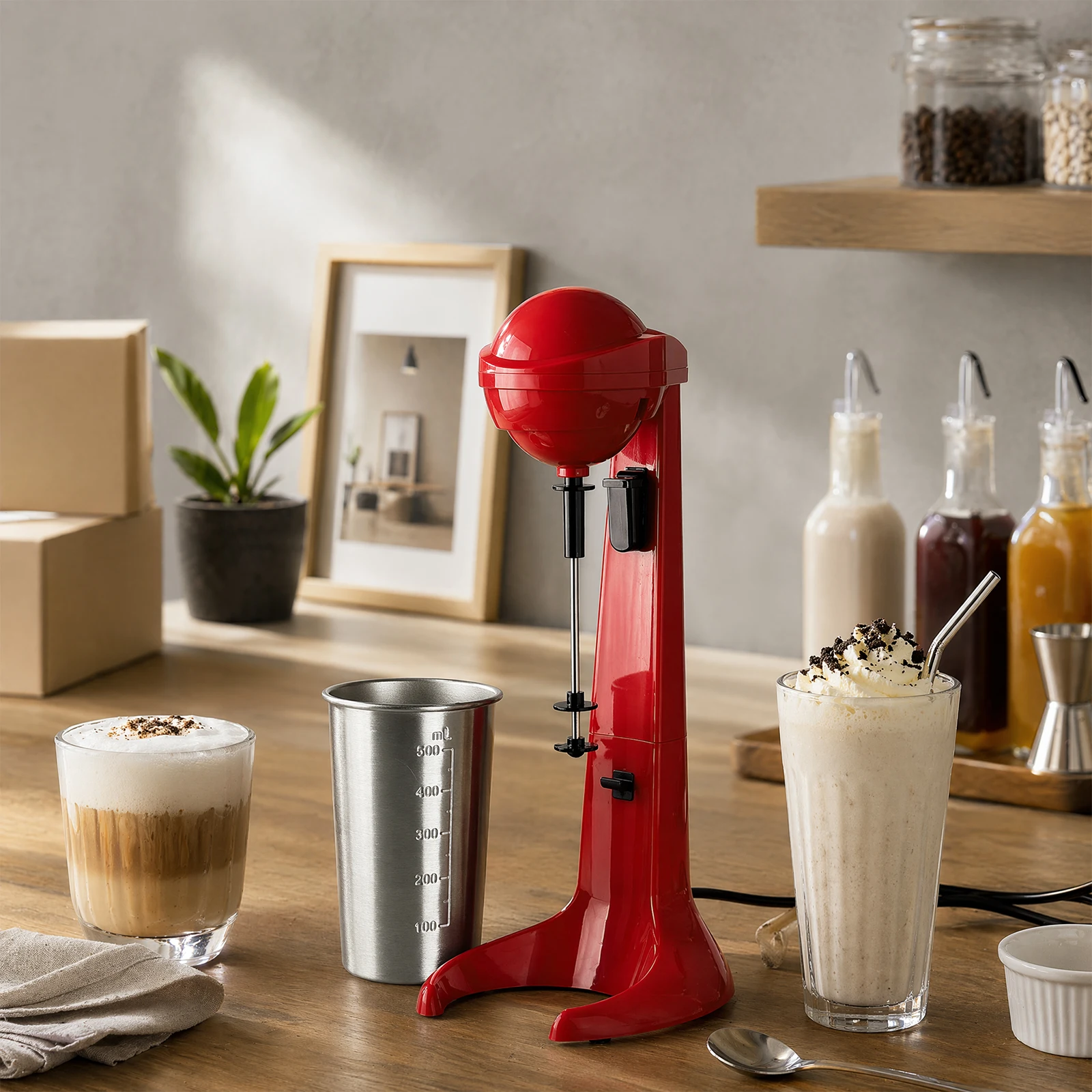 Maker Includes 500ml Stainless Steel Cup & Blade Iced Coffee Maker with Measurement Markings Electric Drinks Mixer