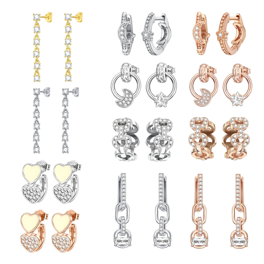 Exquisite 925 Sterling Silver Sparkling Infinity & Rose Gold Star Moon Stud Earrings For DIY Mother's Day Gifts