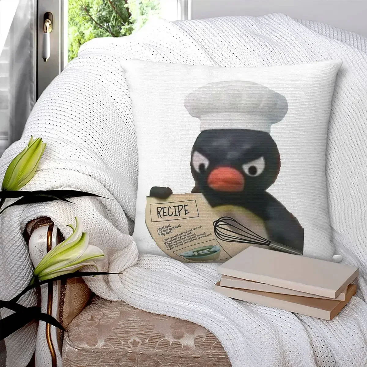 

Квадратная наволочка Chef Pingu, наволочка из полиэстера, декоративная удобная подушка на молнии для дома, спальни