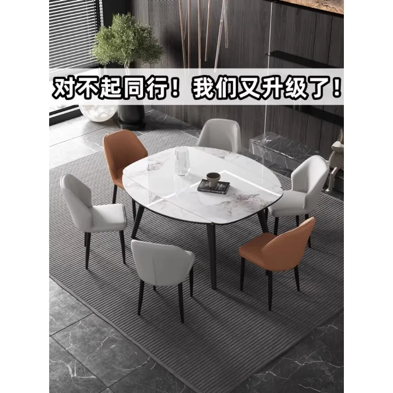 

Rock dining table chair combination telescopic folding round table household solid wood Fiona Fang dual-purpose