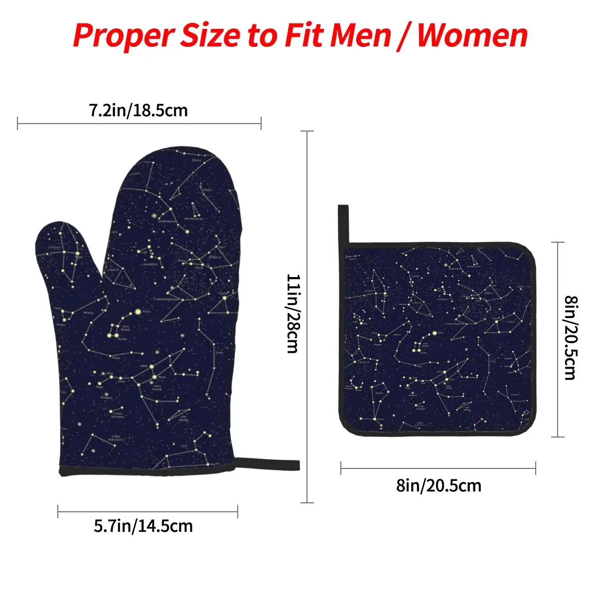 Night Sky Golden Celestial Stars Zodiac Constellations Oven Mitts and Pot Holder for Baking Cooking Resistant Non-Slip Gloves