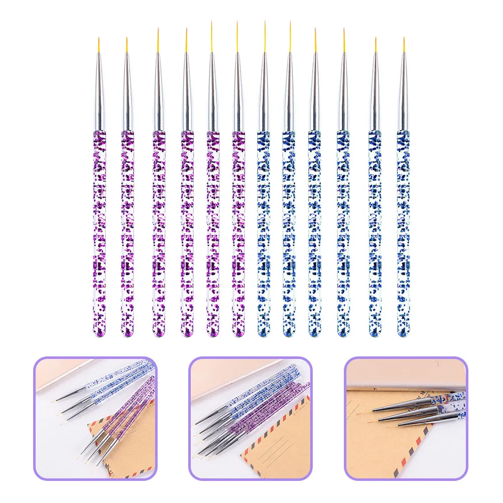 

12 pcs Art Brushes Fine Liner Brush Pens For Gel Polish Nail Design Detail Striping Painting Diy Manicure Tools Nail Art