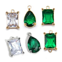 10pcs 5pcs Gold Color Stainless Steel Zircon Pendants Green Transparent Crystal Charms Beads for Necklace Jewelry Making DIY